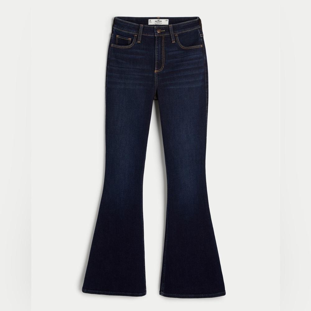 HOLLISTER CURVY HIGH-RISE DARK WASH FLARE JEANS SIZE 7R (28x32)